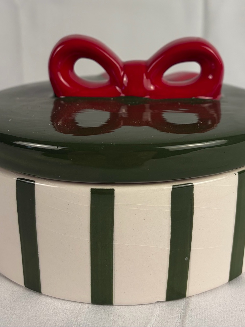 Ceramic Green and Red Striped Decorative Canister